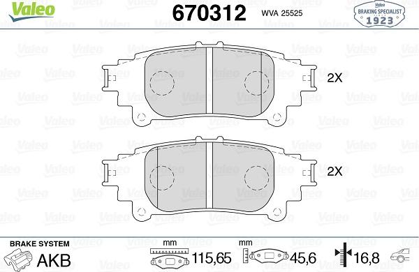 Valeo 670312 - Kit pastiglie freno, Freno a disco autozon.pro