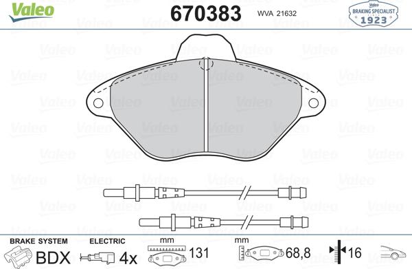 Valeo 670383 - Kit pastiglie freno, Freno a disco autozon.pro