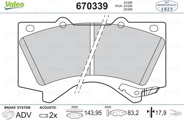 Valeo 670339 - Kit pastiglie freno, Freno a disco autozon.pro