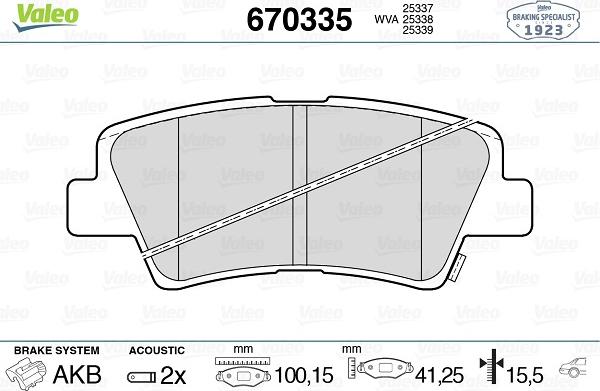 Valeo 670335 - Kit pastiglie freno, Freno a disco autozon.pro