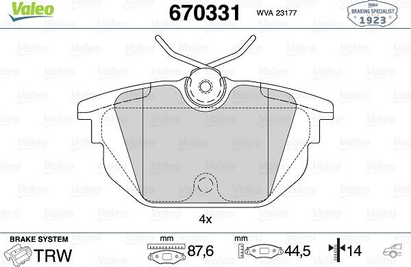 Valeo 670331 - Kit pastiglie freno, Freno a disco autozon.pro