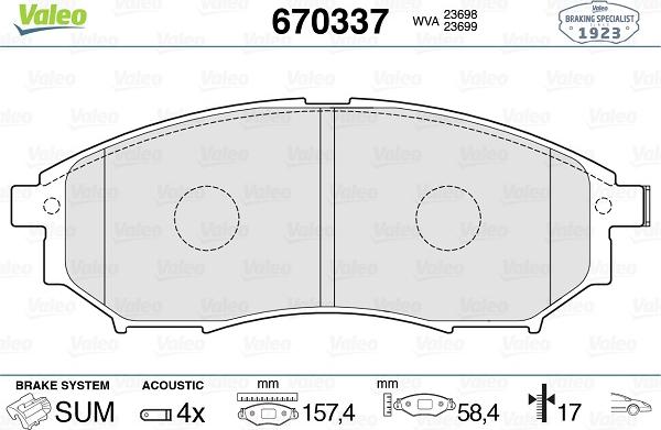 Valeo 670337 - Kit pastiglie freno, Freno a disco autozon.pro