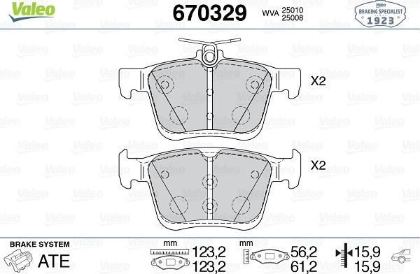 Valeo 670329 - Kit pastiglie freno, Freno a disco autozon.pro