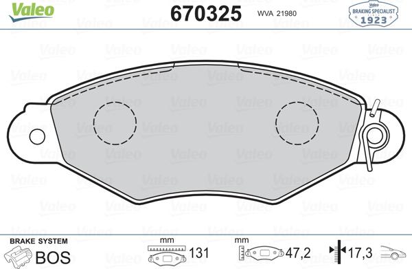 Valeo 670325 - Kit pastiglie freno, Freno a disco autozon.pro