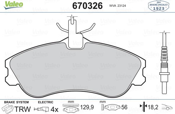 Valeo 670326 - Kit pastiglie freno, Freno a disco autozon.pro