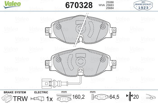 Valeo 670328 - Kit pastiglie freno, Freno a disco autozon.pro