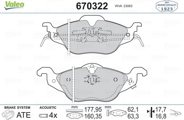 Valeo 670322 - Kit pastiglie freno, Freno a disco autozon.pro