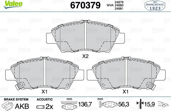 Valeo 670379 - Kit pastiglie freno, Freno a disco autozon.pro