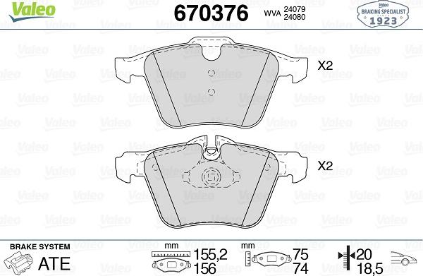 Valeo 670376 - Kit pastiglie freno, Freno a disco autozon.pro