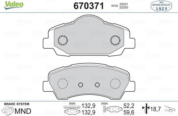 Valeo 670371 - Kit pastiglie freno, Freno a disco autozon.pro