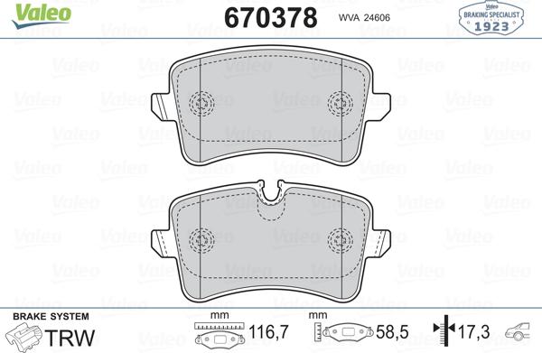 Valeo 670378 - Kit pastiglie freno, Freno a disco autozon.pro