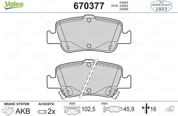 Valeo 670377 - Kit pastiglie freno, Freno a disco autozon.pro