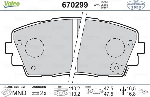 Valeo 670299 - Kit pastiglie freno, Freno a disco autozon.pro