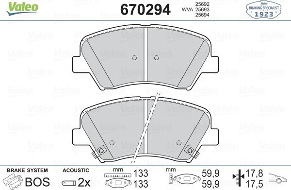 Valeo 670294 - Kit pastiglie freno, Freno a disco autozon.pro