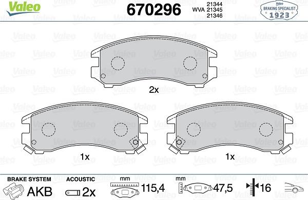 Valeo 670296 - Kit pastiglie freno, Freno a disco autozon.pro