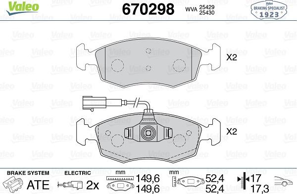 Valeo 670298 - Kit pastiglie freno, Freno a disco autozon.pro