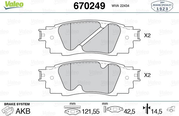 Valeo 670249 - Kit pastiglie freno, Freno a disco autozon.pro