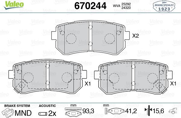 Valeo 670244 - Kit pastiglie freno, Freno a disco autozon.pro