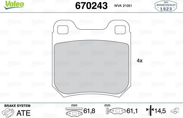 Valeo 670243 - Kit pastiglie freno, Freno a disco autozon.pro