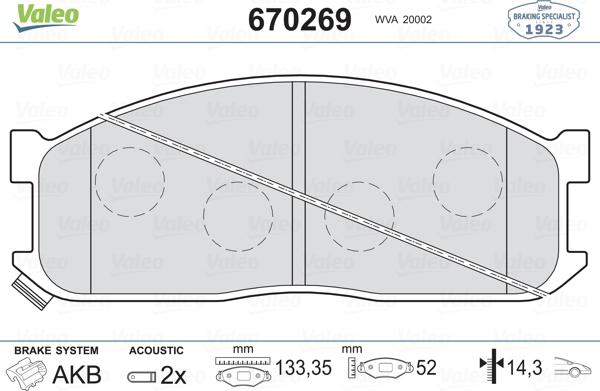 Valeo 670269 - Kit pastiglie freno, Freno a disco autozon.pro