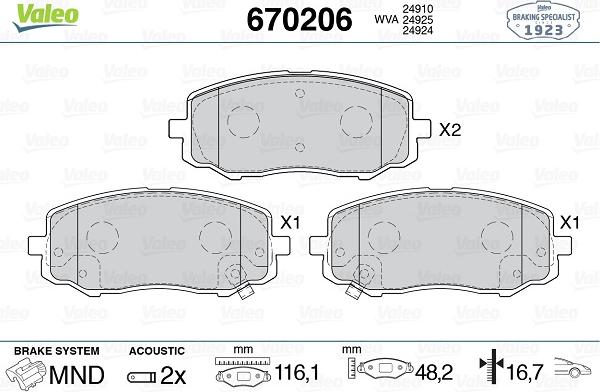 Valeo 670206 - Kit pastiglie freno, Freno a disco autozon.pro