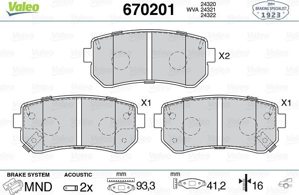 Valeo 670201 - Kit pastiglie freno, Freno a disco autozon.pro