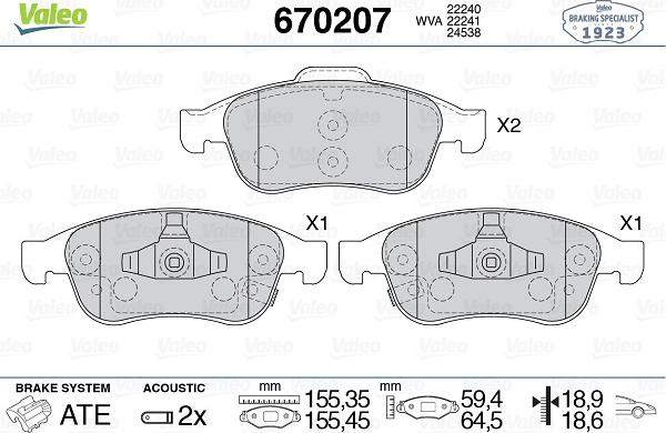 Valeo 670207 - Kit pastiglie freno, Freno a disco autozon.pro