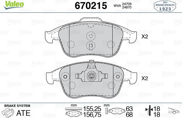 Valeo 670215 - Kit pastiglie freno, Freno a disco autozon.pro