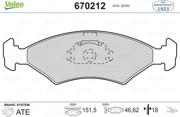 Valeo 670212 - Kit pastiglie freno, Freno a disco autozon.pro