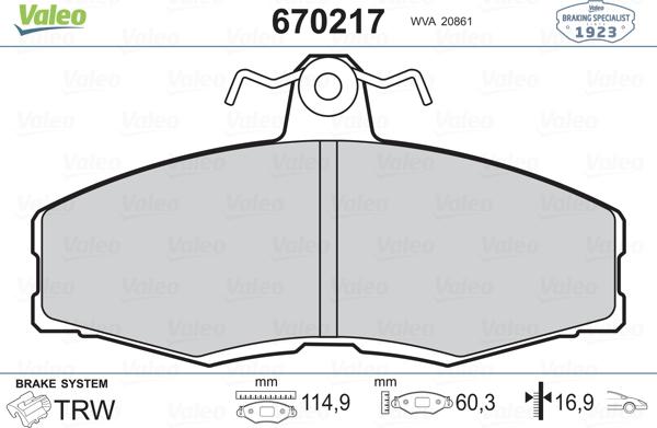 Valeo 670217 - Kit pastiglie freno, Freno a disco autozon.pro