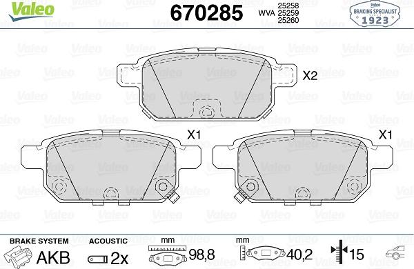 Valeo 670285 - Kit pastiglie freno, Freno a disco autozon.pro