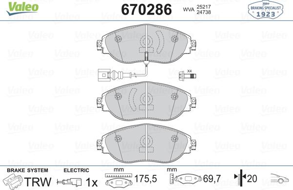 Valeo 670286 - Kit pastiglie freno, Freno a disco autozon.pro