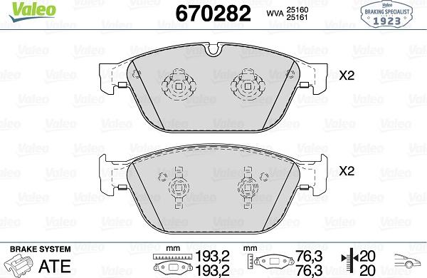 Valeo 670282 - Kit pastiglie freno, Freno a disco autozon.pro