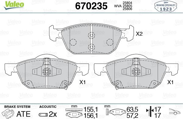 Valeo 670235 - Kit pastiglie freno, Freno a disco autozon.pro