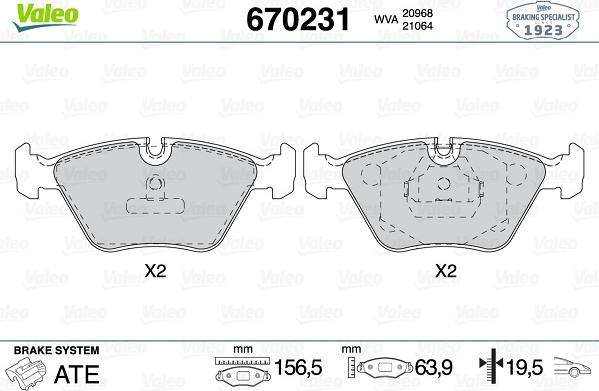 Valeo 670231 - Kit pastiglie freno, Freno a disco autozon.pro