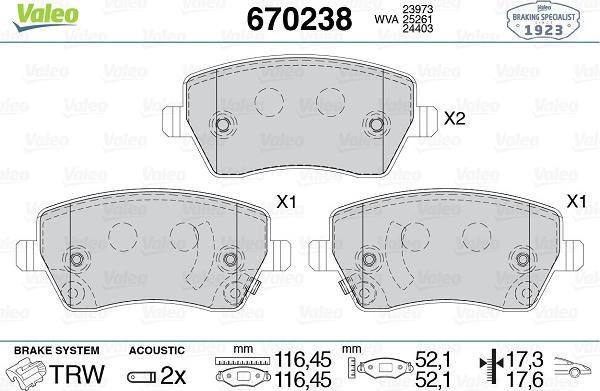 Valeo 670238 - Kit pastiglie freno, Freno a disco autozon.pro