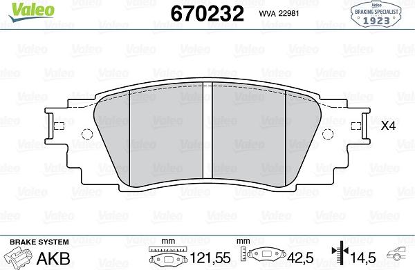 Valeo 670232 - Kit pastiglie freno, Freno a disco autozon.pro