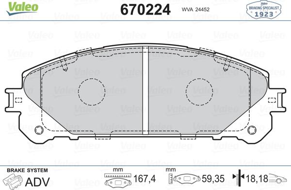 Valeo 670224 - Kit pastiglie freno, Freno a disco autozon.pro