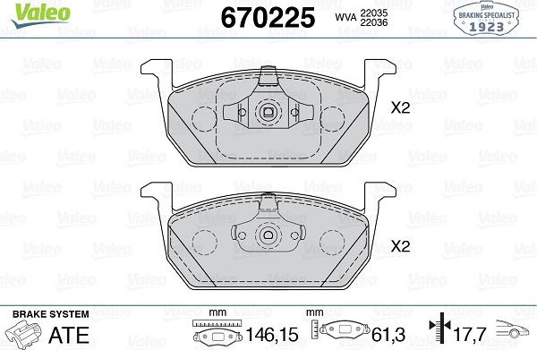 Valeo 670225 - Kit pastiglie freno, Freno a disco autozon.pro