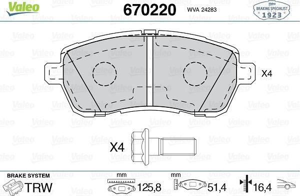 Valeo 670220 - Kit pastiglie freno, Freno a disco autozon.pro