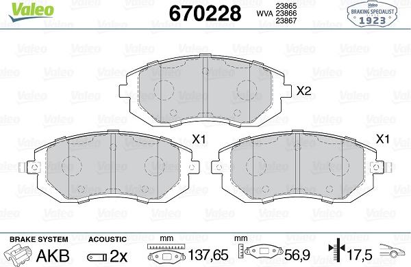 Valeo 670228 - Kit pastiglie freno, Freno a disco autozon.pro