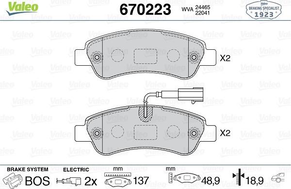 Valeo 670223 - Kit pastiglie freno, Freno a disco autozon.pro