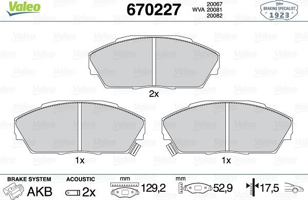 Valeo 670227 - Kit pastiglie freno, Freno a disco autozon.pro