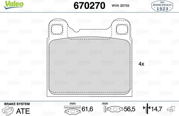 Valeo 670270 - Kit pastiglie freno, Freno a disco autozon.pro