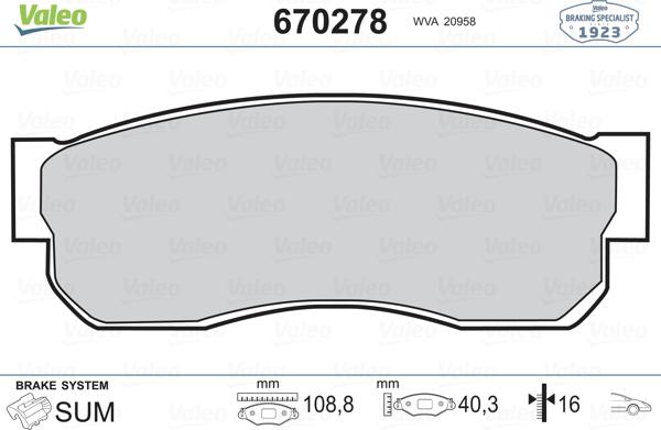 Valeo 670278 - Kit pastiglie freno, Freno a disco autozon.pro