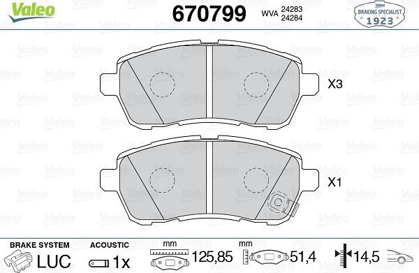 Valeo 670799 - Kit pastiglie freno, Freno a disco autozon.pro