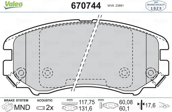 Valeo 670744 - Kit pastiglie freno, Freno a disco autozon.pro