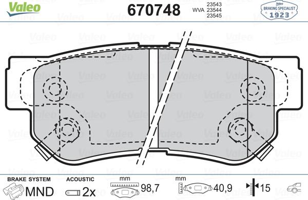 Valeo 670748 - Kit pastiglie freno, Freno a disco autozon.pro