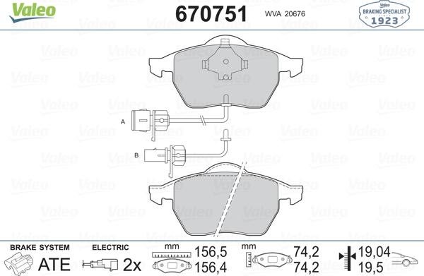 Valeo 670751 - Kit pastiglie freno, Freno a disco autozon.pro