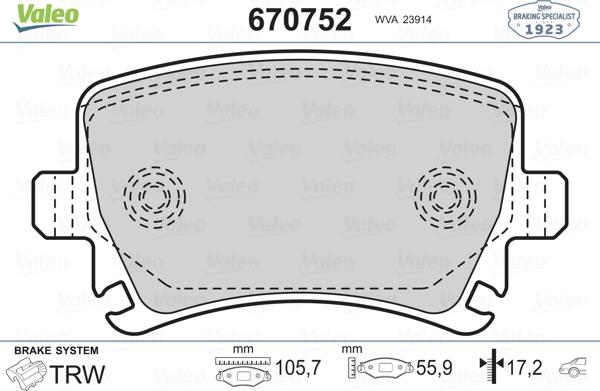 Valeo 670752 - Kit pastiglie freno, Freno a disco autozon.pro